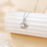 925 Sterling Silver Elegant Solitaire Moissanite Pendant With Plated with White Gold Chain Necklace