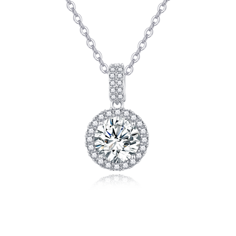 925 Sterling Silver Elegant Solitaire Moissanite Pendant With Plated with White Gold Chain Necklace