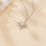 925 Sterling Silver Elegant Moissanite Starburst Pendant Necklace