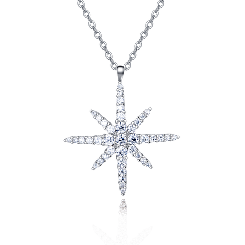 925 Sterling Silver Elegant Moissanite Starburst Pendant Necklace