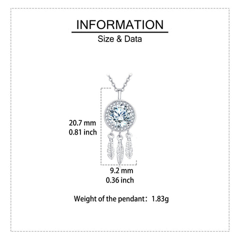 925 Sterling Silver Elegant Moissanite Feather Charm Necklace In Sterling Silver