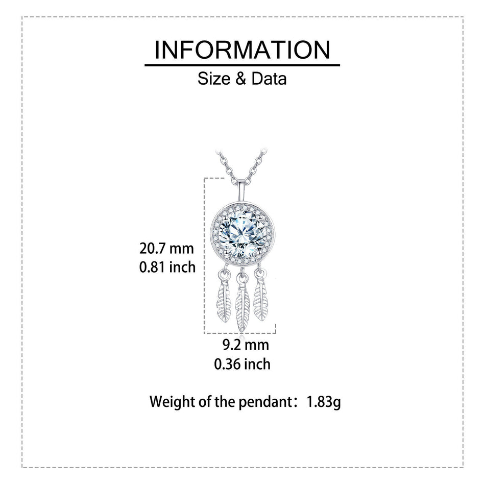 925 Sterling Silver Elegant Moissanite Feather Charm Necklace In Sterling Silver