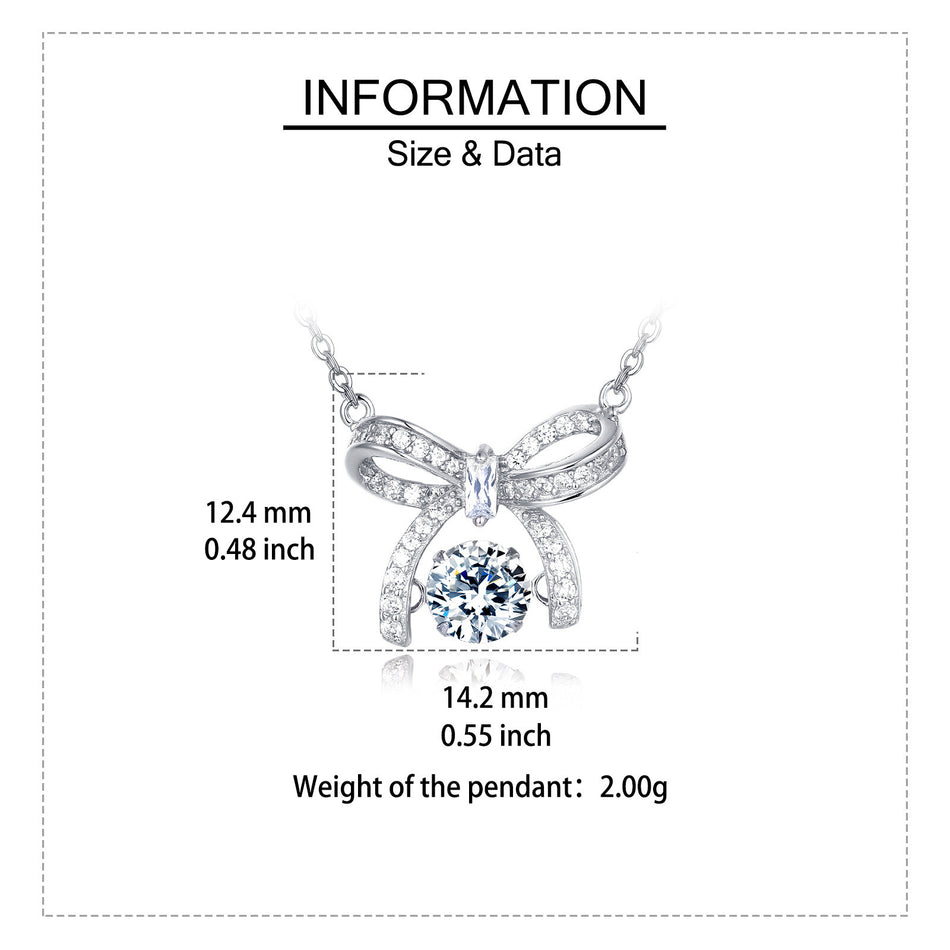 925 Sterling Silver Elegant Silver Bow Charm Necklace With Sparkling Moissanites