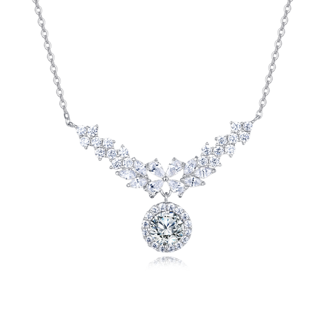 925 Sterling Silver Elegant Moissanite Floral Necklace With Radiant Center Stone