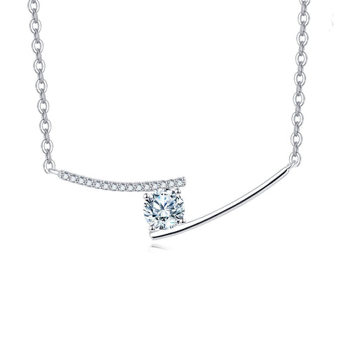 925 Sterling Silver Elegant Moissanite Necklace With Delicate Chain And Sparkling Accent