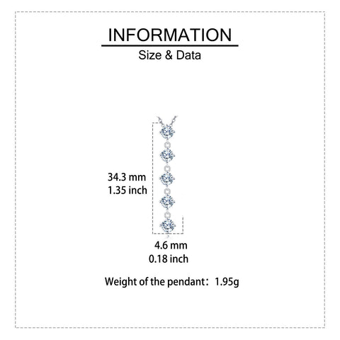 925 Sterling Silver Elegant Five-moissanite Vertical Pendant Necklace