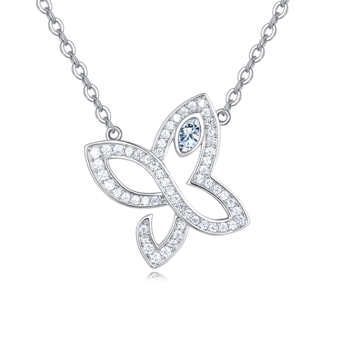 925 Sterling Silver Elegant Moissanite Butterfly Pendant Necklace