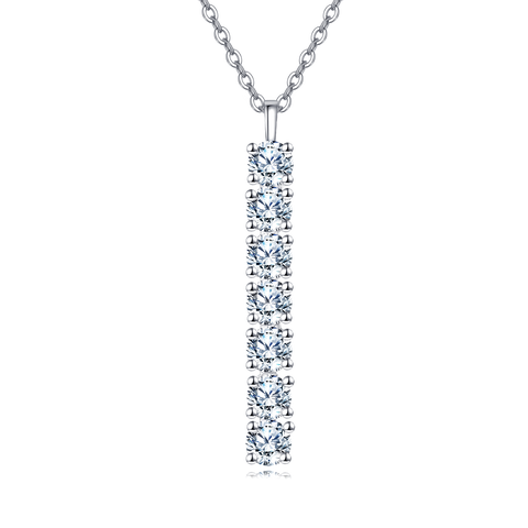925 Sterling Silver Vertical Moissanite Cascade Pendant Necklace In Sterling Silver