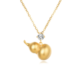 925 Sterling Silver Elegant Gold Gourd Pendant Necklace With Moissanite Accent