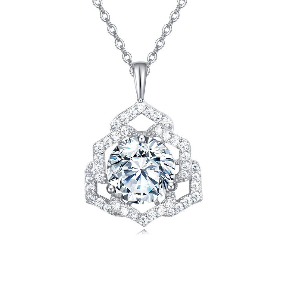 925 Sterling Silver Elegant Moissanite Pendant Necklace: Timeless Luxury In Floral Design