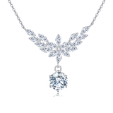 925 Sterling Silver Elegant Floral Moissanite Necklace With Marquise-cut Petals And Round Pendant Drop