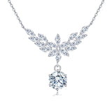 925 Sterling Silver Elegant Floral Moissanite Necklace With Marquise-cut Petals And Round Pendant Drop