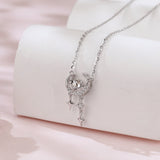 925 Sterling Silver Eternal Moonlight Moissanite-studded Crescent Necklace With Stellar Charms In Plated with White Gold