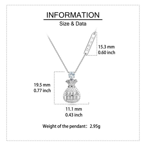 925 Sterling Silver Moissanite-encrusted Money Bag Pendant Necklace With Abacus Charm Symbolizing Wealth Prosperity
