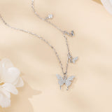 925 Sterling Silver Elegant Moissanite Butterfly Necklace With Triple Charm Design