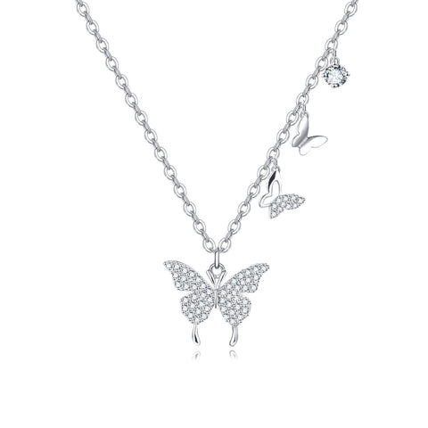 925 Sterling Silver Elegant Moissanite Butterfly Necklace With Triple Charm Design