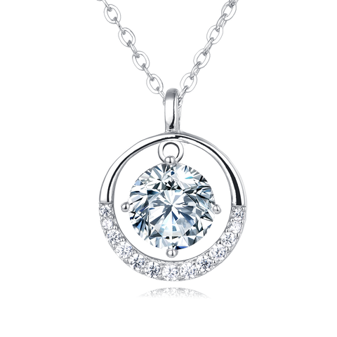 925 Sterling Silver Elegant Moissanite Halo Pendant Necklace: Timeless Luxury In Sleek Design