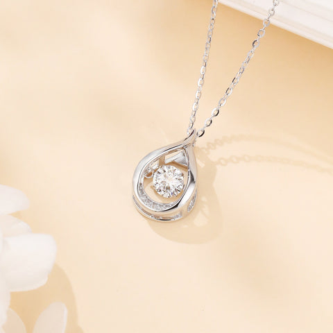 925 Sterling Silver Elegant Teardrop Moissanite Pendant Necklace With Sparkling Accents