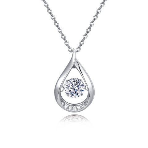 925 Sterling Silver Elegant Teardrop Moissanite Pendant Necklace With Sparkling Accents