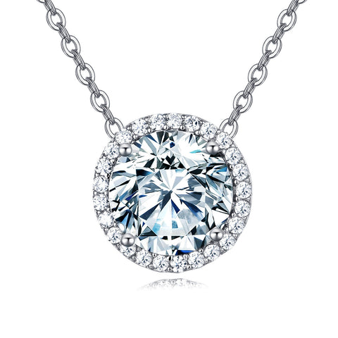 925 Sterling Silver Elegant Solitaire Moissanite Necklace With Halo Setting