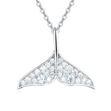 925 Sterling Silver Elegant Whale Tail Moissanite Pendant Necklace: Delicate Maritime Charm