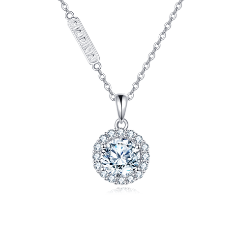 925 Sterling Silver Elegant Sterling Silver Zircon Halo Pendant Necklace For Women