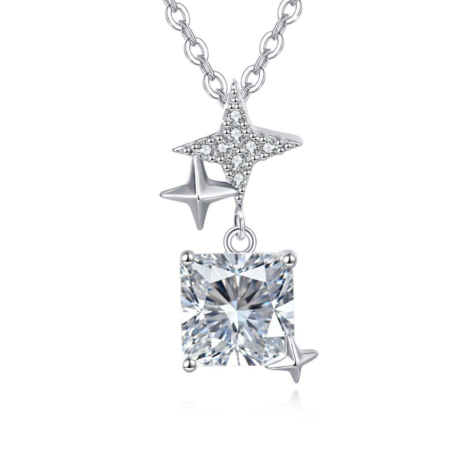 925 Sterling Silver stellar Radiance Zircon Necklace With Square Pendant Charm