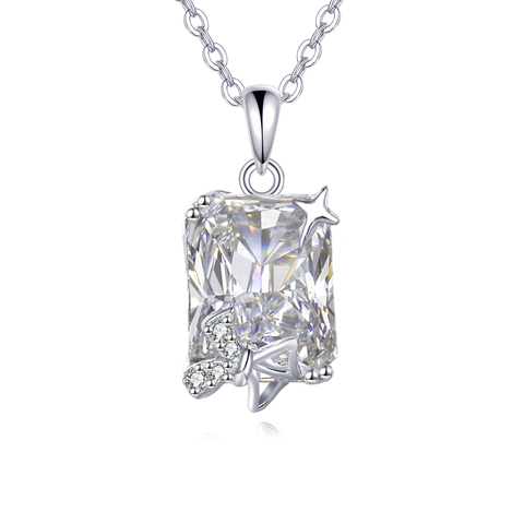 925 Sterling Silver Radiant Cut Zircon Star Accent Necklace In Sterling Silver