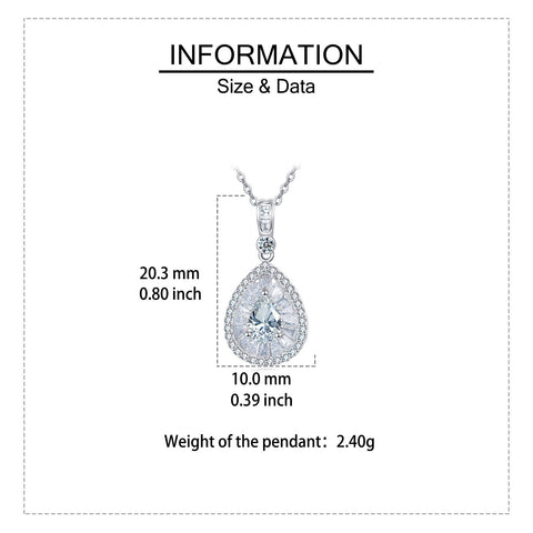 925 Sterling Silver Elegant Teardrop Zircon Pendant Necklace With Sparkling Solitaire Halo Design