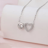 925 Sterling Silver Elegant Double Heart Zircon Necklace In Sterling Silver