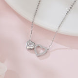 925 Sterling Silver Elegant Double Heart Zircon Necklace In Sterling Silver