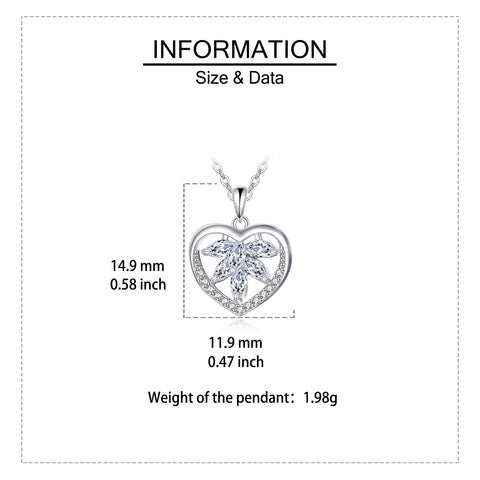 925 Sterling Silver Elegant Silver Heart-shaped Zircon Floral Pendant Necklace