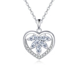 925 Sterling Silver Elegant Silver Heart-shaped Zircon Floral Pendant Necklace