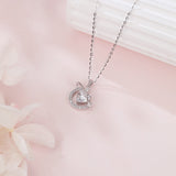 925 Sterling Silver Eternal Love Zircon Heart & Crescent Moon Silver Necklace