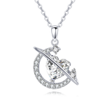 925 Sterling Silver Eternal Love Zircon Heart & Crescent Moon Silver Necklace