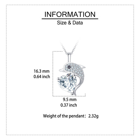 925 Sterling Silver Elegant Dolphin Heart-shaped Zircon Pendant Necklace