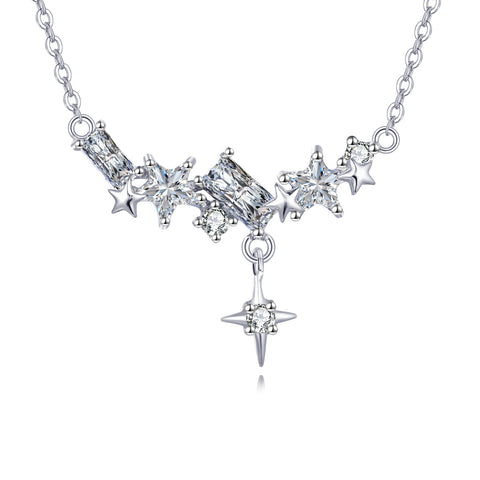 925 Sterling Silver Elegant Starburst Necklace With Sparkling Celestial Charm And Delicate Chain Links