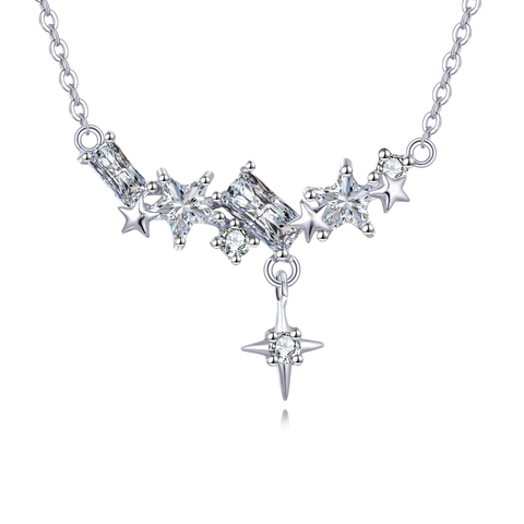 925 Sterling Silver Elegant Starburst Necklace With Sparkling Celestial Charm And Delicate Chain Links