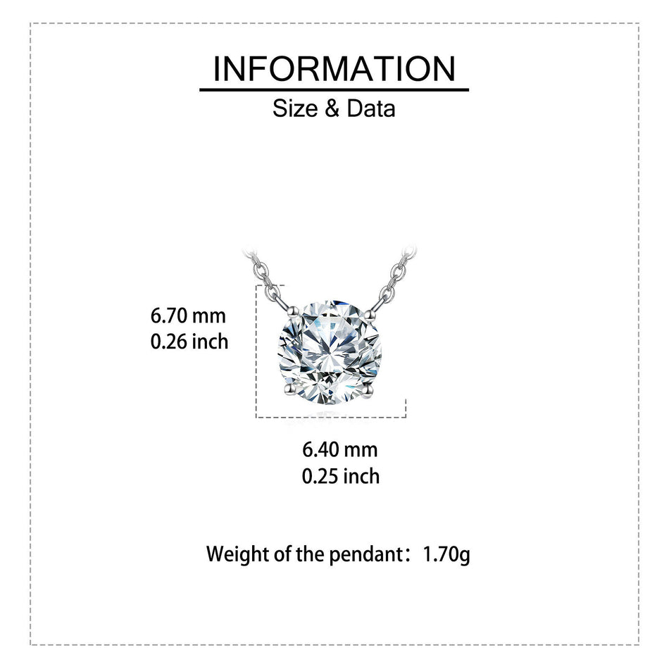 925 Sterling Silver Elegant Solitaire Zircon Necklace With Six-prong Setting
