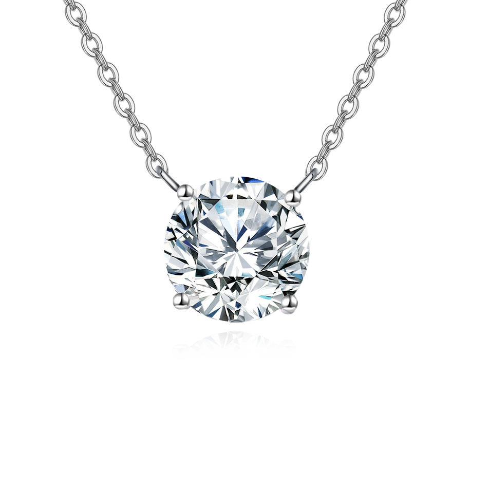 925 Sterling Silver Elegant Solitaire Zircon Necklace With Six-prong Setting