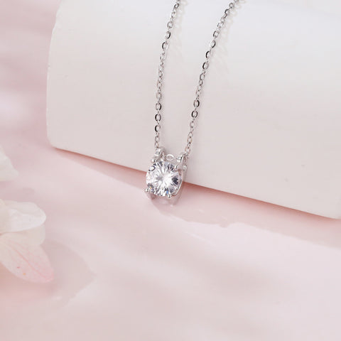 925 Sterling Silver Elegant Solitaire Zircon Pendant Necklace In Plated with White Gold