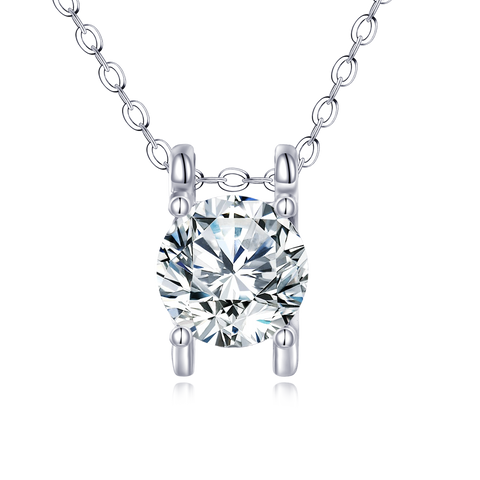 925 Sterling Silver Elegant Solitaire Zircon Pendant Necklace In Plated with White Gold