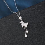925 Sterling Silver Elegant Zircon-encrusted Horse Pendant Necklace With Adjustable Chain