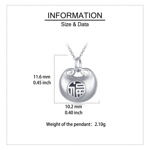925 Sterling Silver Sterling Silver Round Pendant Necklace With Engraved Chinese Character