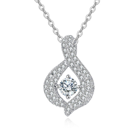 925 Sterling Silver Elegant Zircon Teardrop Pendant Necklace With Sparkling Accents