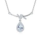 925 Sterling Silver Elegant Zircon Teardrop Necklace With Bow Accent In Sterling Silver