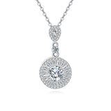 925 Sterling Silver Elegant Plated with White Gold Zircon Halo Pendant Necklace