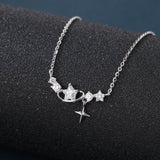 925 Sterling Silver Elegant Star Crystal Heart Necklace In Sterling Silver