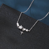 925 Sterling Silver Elegant Star Crystal Heart Necklace In Sterling Silver