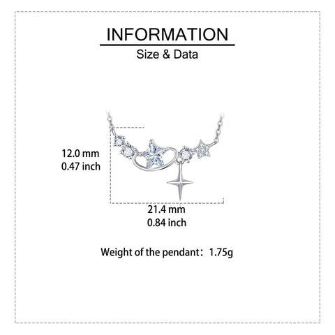 925 Sterling Silver Elegant Star Crystal Heart Necklace In Sterling Silver